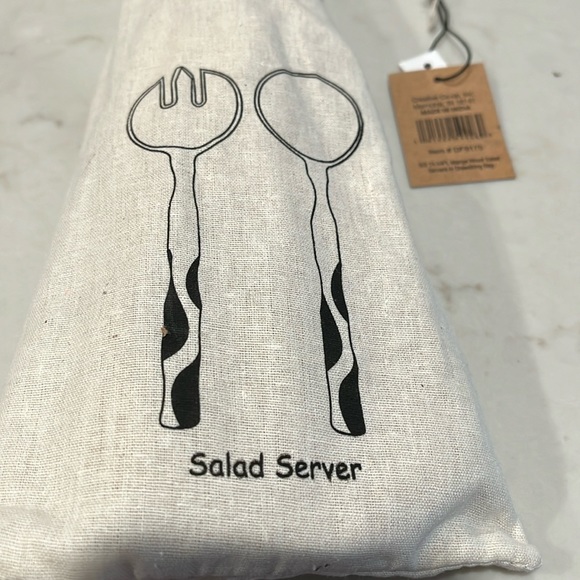 Natural & Espresso Mango Wood Salad Server Set with Drawstring Bag/NWT - Picture 5 of 10